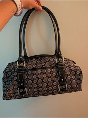 Nine West Black Geometric Pattern Satchel Handbag